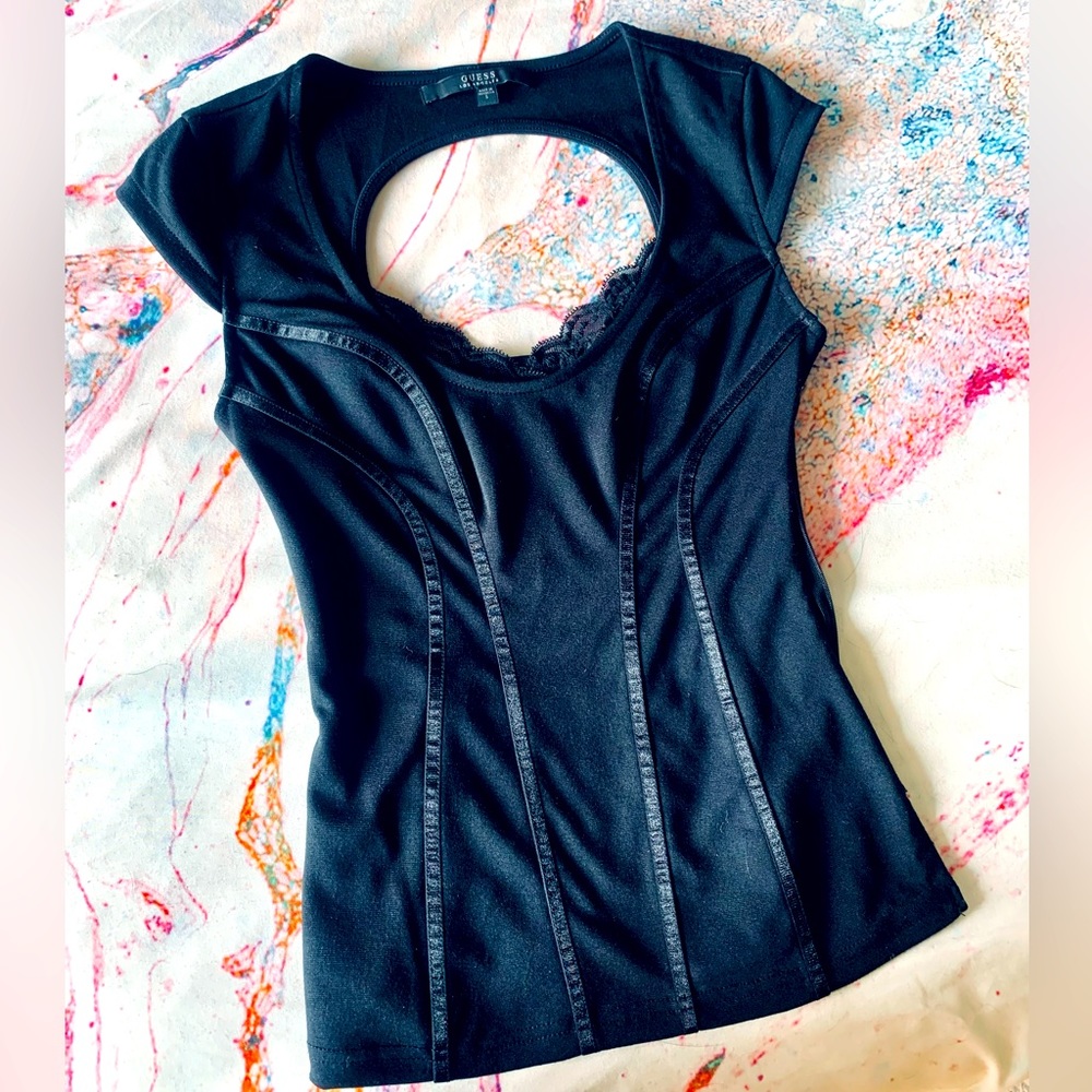 Guess top, black, bustier shape with lace detail, size small, hardly worn.